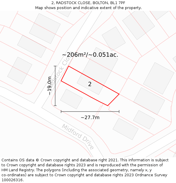 2, RADSTOCK CLOSE, BOLTON, BL1 7PF: Plot and title map