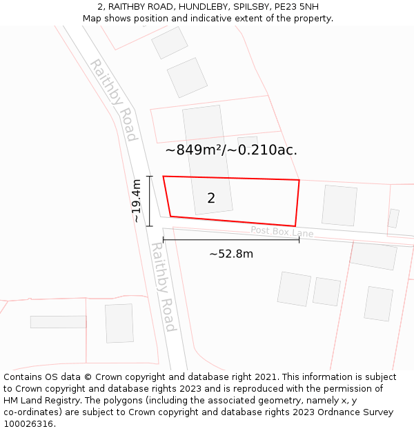 2, RAITHBY ROAD, HUNDLEBY, SPILSBY, PE23 5NH: Plot and title map