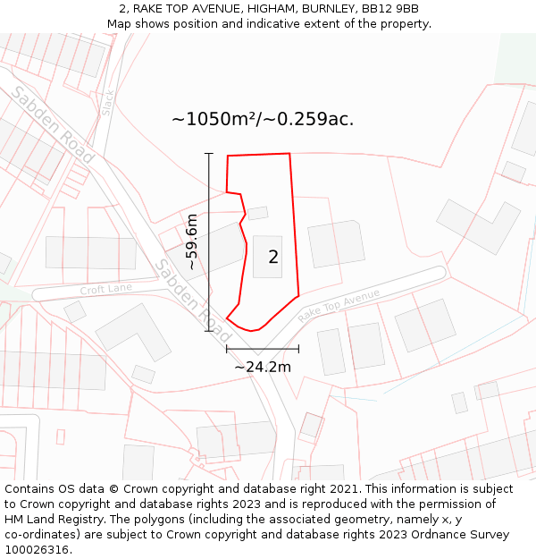 2, RAKE TOP AVENUE, HIGHAM, BURNLEY, BB12 9BB: Plot and title map