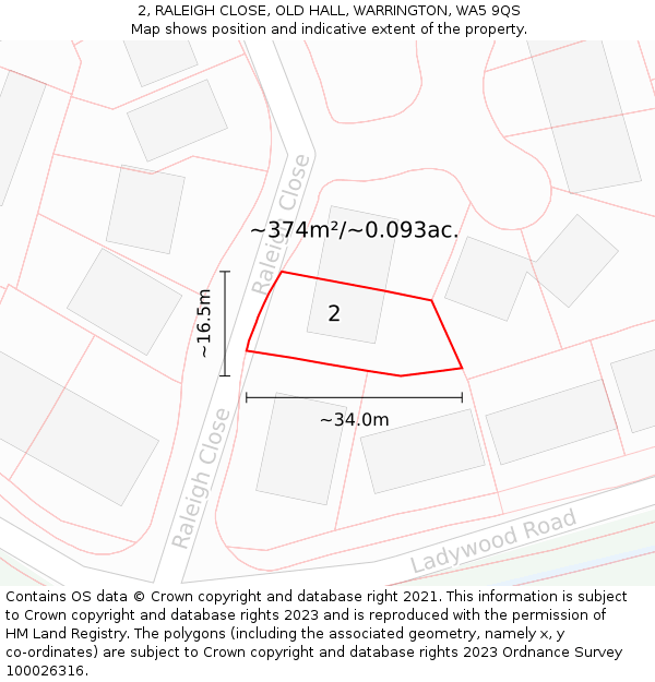 2, RALEIGH CLOSE, OLD HALL, WARRINGTON, WA5 9QS: Plot and title map