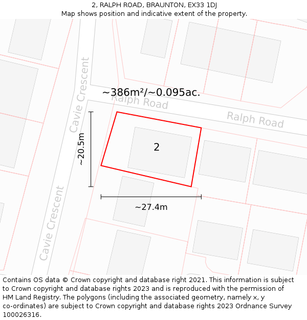 2, RALPH ROAD, BRAUNTON, EX33 1DJ: Plot and title map