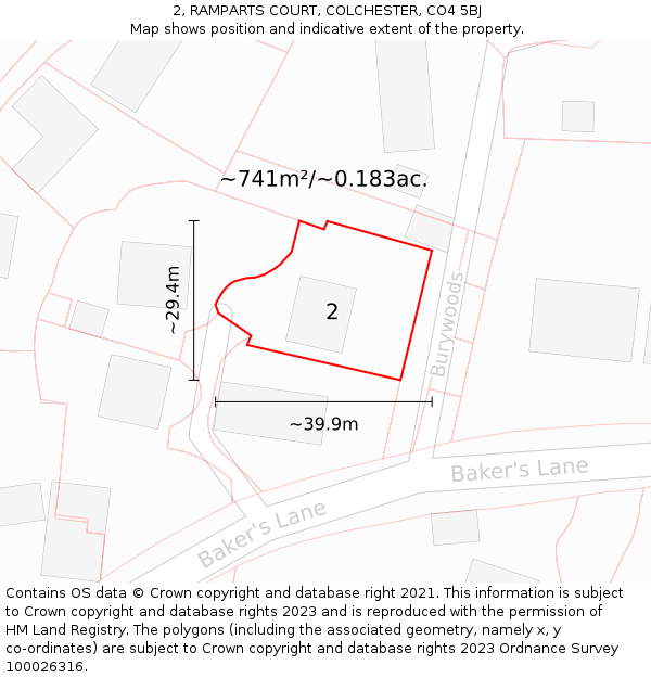 2, RAMPARTS COURT, COLCHESTER, CO4 5BJ: Plot and title map