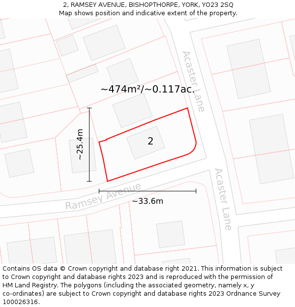 2, RAMSEY AVENUE, BISHOPTHORPE, YORK, YO23 2SQ: Plot and title map