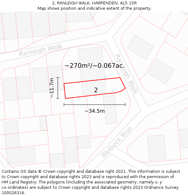 2, RANLEIGH WALK, HARPENDEN, AL5 1SR: Plot and title map
