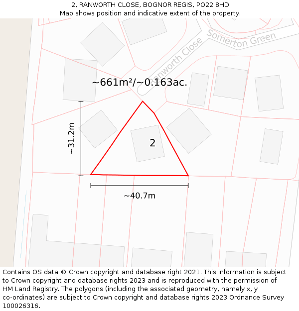 2, RANWORTH CLOSE, BOGNOR REGIS, PO22 8HD: Plot and title map