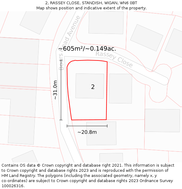 2, RASSEY CLOSE, STANDISH, WIGAN, WN6 0BT: Plot and title map