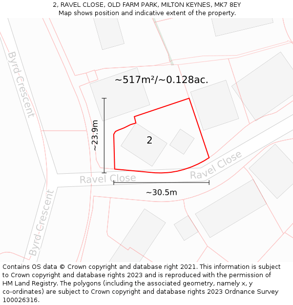 2, RAVEL CLOSE, OLD FARM PARK, MILTON KEYNES, MK7 8EY: Plot and title map