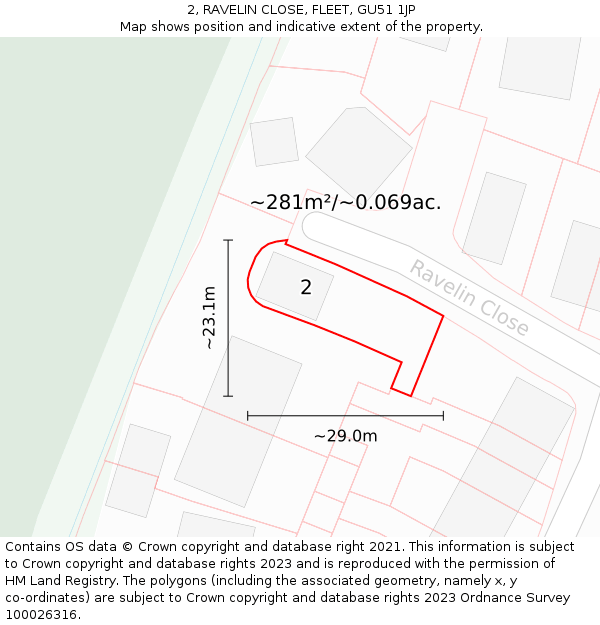 2, RAVELIN CLOSE, FLEET, GU51 1JP: Plot and title map