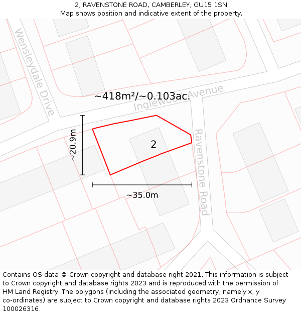 2, RAVENSTONE ROAD, CAMBERLEY, GU15 1SN: Plot and title map