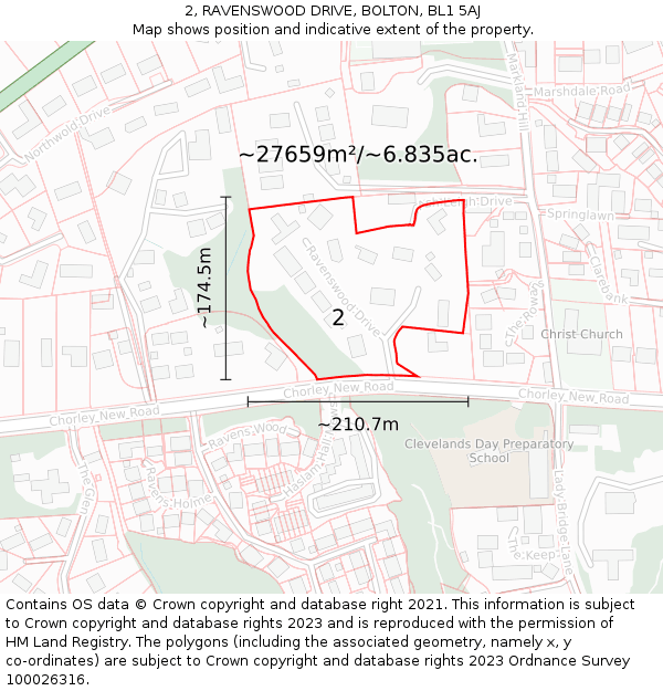 2, RAVENSWOOD DRIVE, BOLTON, BL1 5AJ: Plot and title map