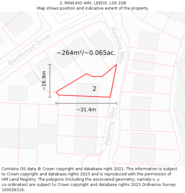 2, RAWLING WAY, LEEDS, LS6 2SB: Plot and title map