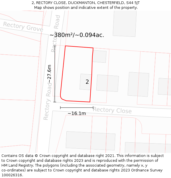 2, RECTORY CLOSE, DUCKMANTON, CHESTERFIELD, S44 5JT: Plot and title map