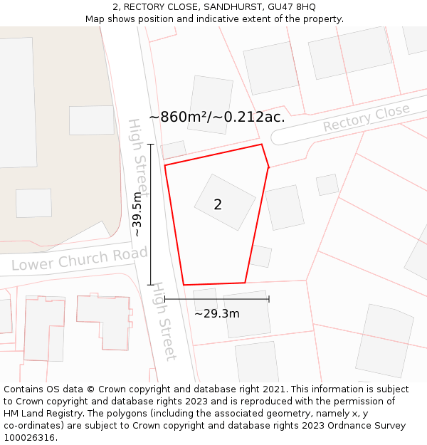 2, RECTORY CLOSE, SANDHURST, GU47 8HQ: Plot and title map