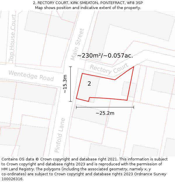 2, RECTORY COURT, KIRK SMEATON, PONTEFRACT, WF8 3SP: Plot and title map