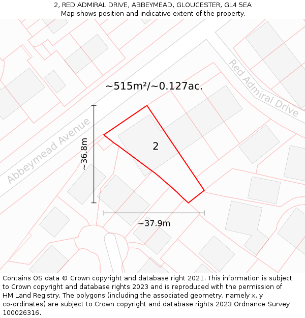 2, RED ADMIRAL DRIVE, ABBEYMEAD, GLOUCESTER, GL4 5EA: Plot and title map