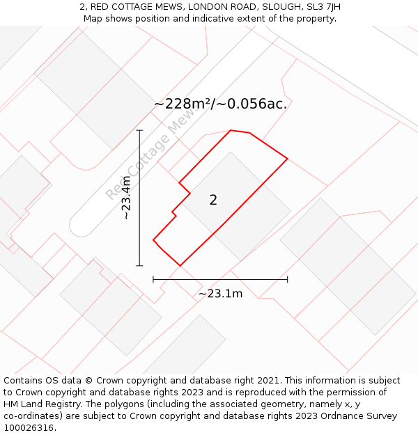 2, RED COTTAGE MEWS, LONDON ROAD, SLOUGH, SL3 7JH: Plot and title map