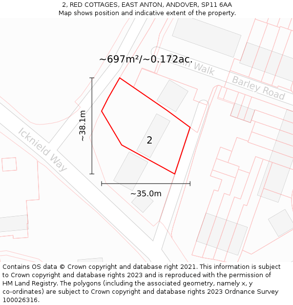 2, RED COTTAGES, EAST ANTON, ANDOVER, SP11 6AA: Plot and title map