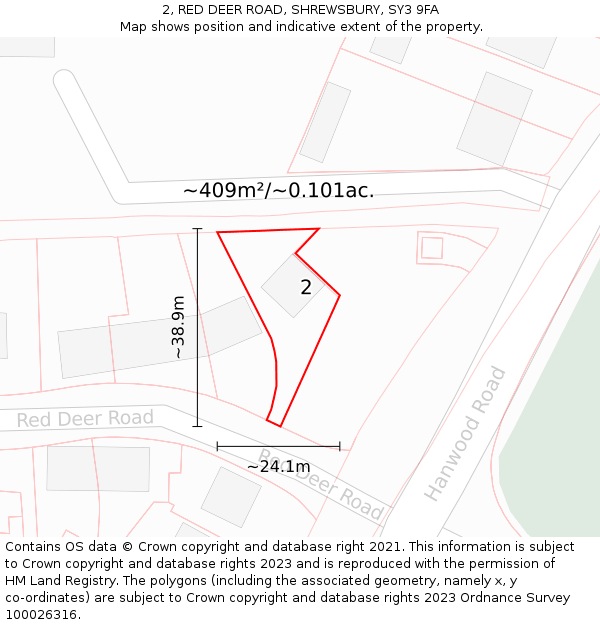 2, RED DEER ROAD, SHREWSBURY, SY3 9FA: Plot and title map