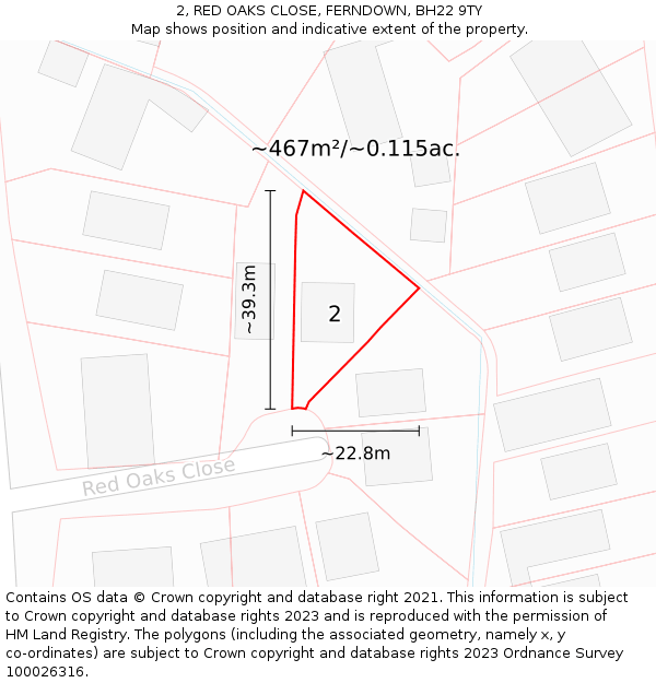 2, RED OAKS CLOSE, FERNDOWN, BH22 9TY: Plot and title map