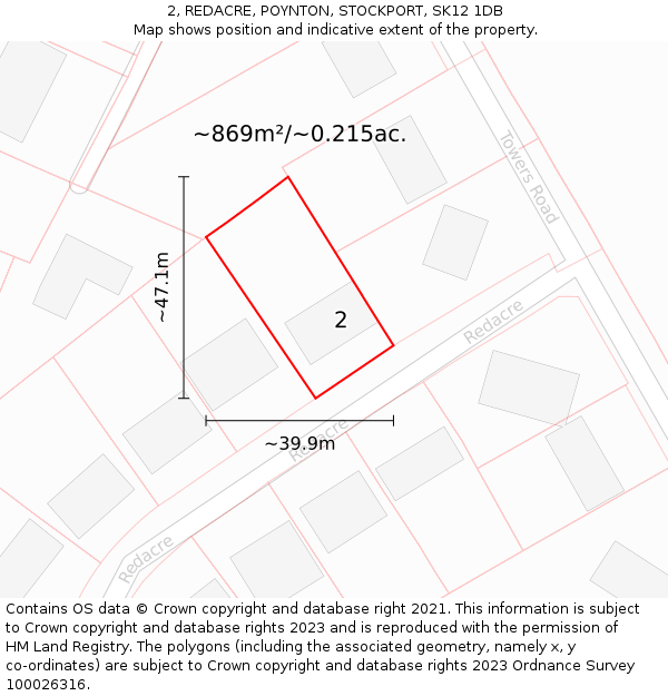 2, REDACRE, POYNTON, STOCKPORT, SK12 1DB: Plot and title map