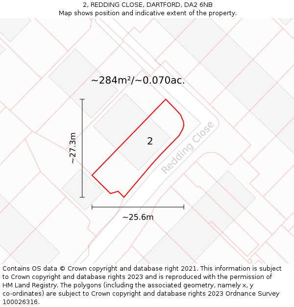 2, REDDING CLOSE, DARTFORD, DA2 6NB: Plot and title map