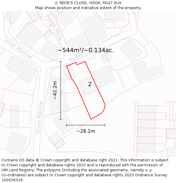 2, REDE'S CLOSE, HOOK, RG27 9UX: Plot and title map