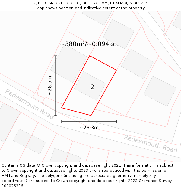 2, REDESMOUTH COURT, BELLINGHAM, HEXHAM, NE48 2ES: Plot and title map