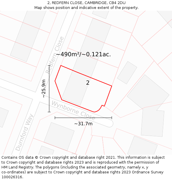 2, REDFERN CLOSE, CAMBRIDGE, CB4 2DU: Plot and title map