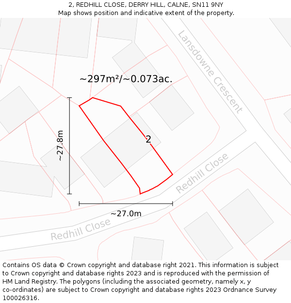 2, REDHILL CLOSE, DERRY HILL, CALNE, SN11 9NY: Plot and title map