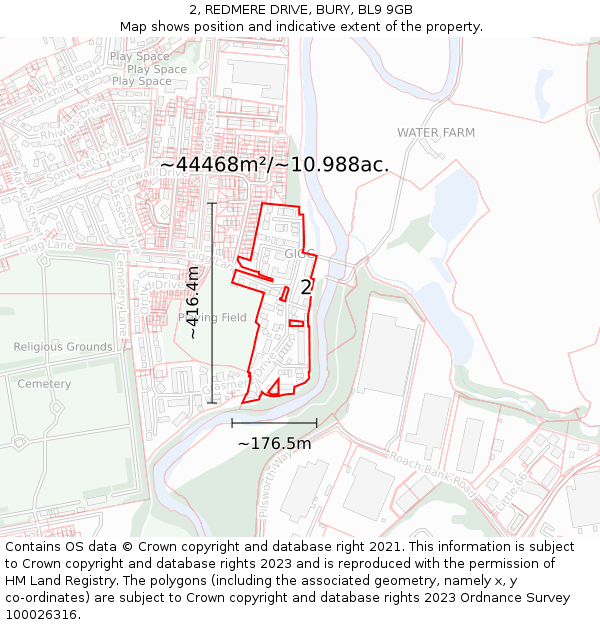 2, REDMERE DRIVE, BURY, BL9 9GB: Plot and title map