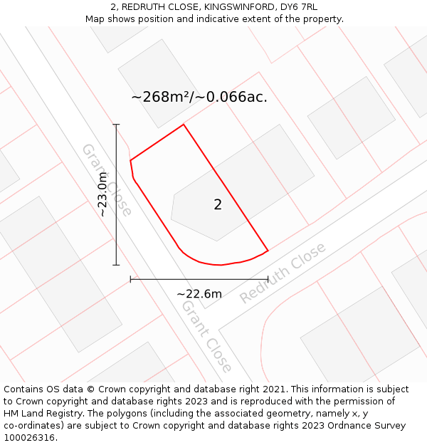 2, REDRUTH CLOSE, KINGSWINFORD, DY6 7RL: Plot and title map
