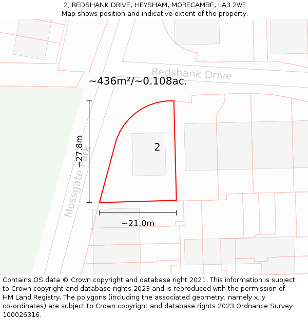 2, REDSHANK DRIVE, HEYSHAM, MORECAMBE, LA3 2WF: Plot and title map