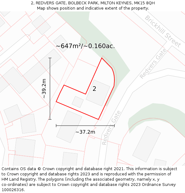 2, REDVERS GATE, BOLBECK PARK, MILTON KEYNES, MK15 8QH: Plot and title map