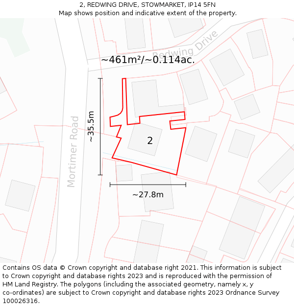 2, REDWING DRIVE, STOWMARKET, IP14 5FN: Plot and title map