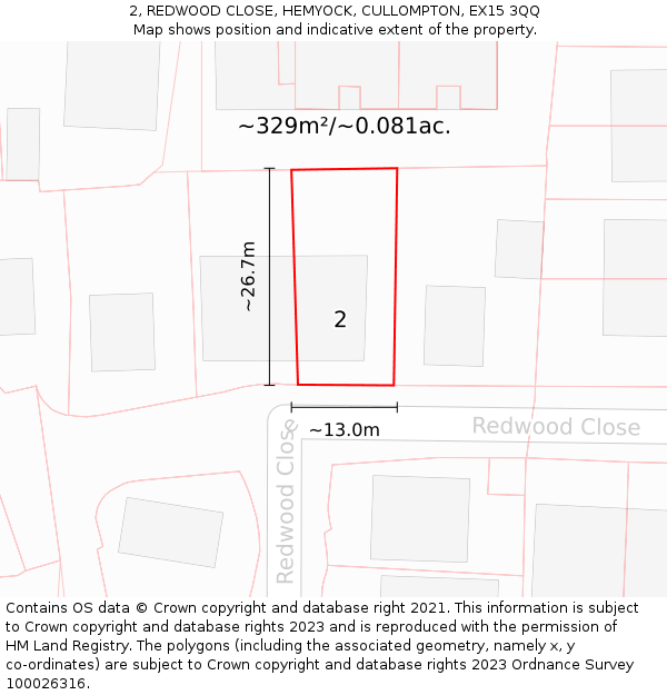 2, REDWOOD CLOSE, HEMYOCK, CULLOMPTON, EX15 3QQ: Plot and title map