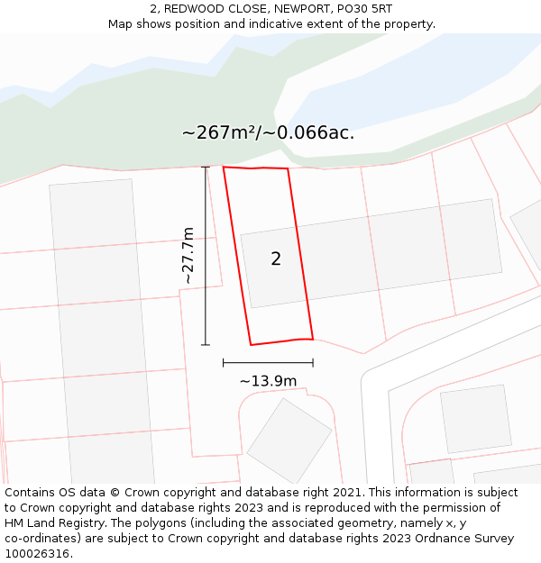 2, REDWOOD CLOSE, NEWPORT, PO30 5RT: Plot and title map