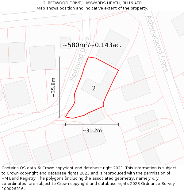 2, REDWOOD DRIVE, HAYWARDS HEATH, RH16 4ER: Plot and title map