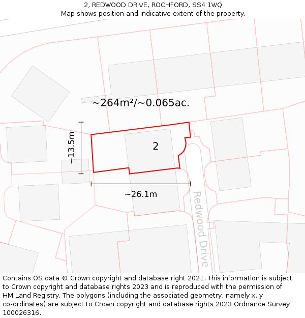 2, REDWOOD DRIVE, ROCHFORD, SS4 1WQ: Plot and title map