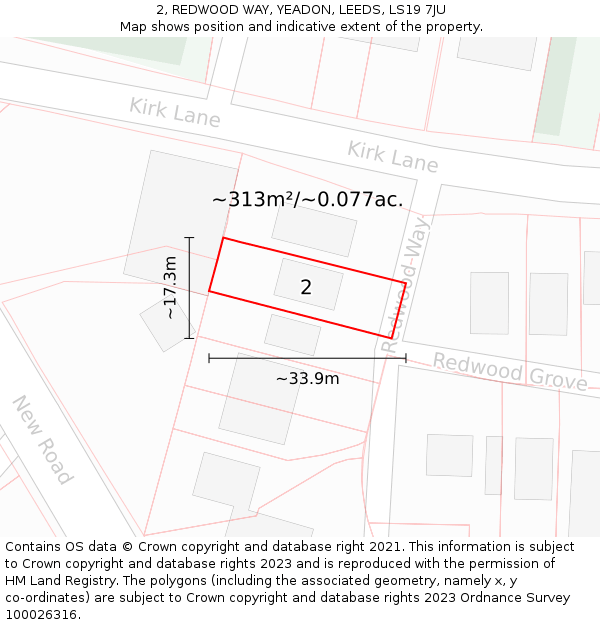 2, REDWOOD WAY, YEADON, LEEDS, LS19 7JU: Plot and title map