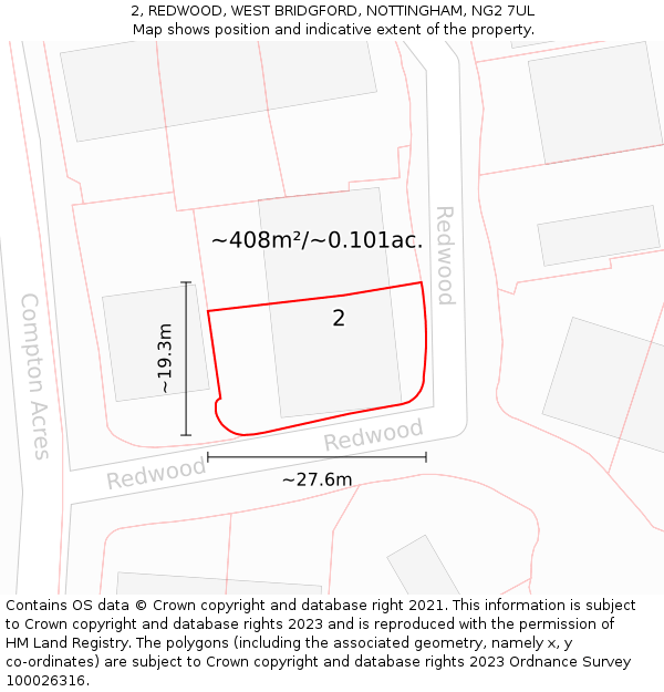 2, REDWOOD, WEST BRIDGFORD, NOTTINGHAM, NG2 7UL: Plot and title map