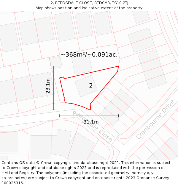 2, REEDSDALE CLOSE, REDCAR, TS10 2TJ: Plot and title map