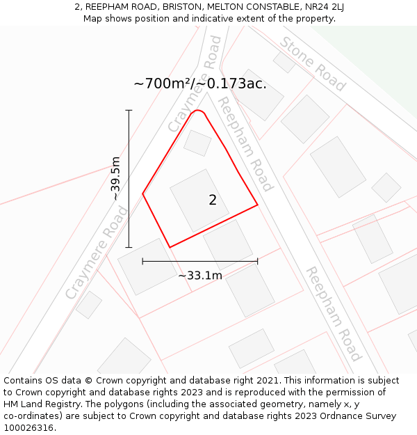 2, REEPHAM ROAD, BRISTON, MELTON CONSTABLE, NR24 2LJ: Plot and title map