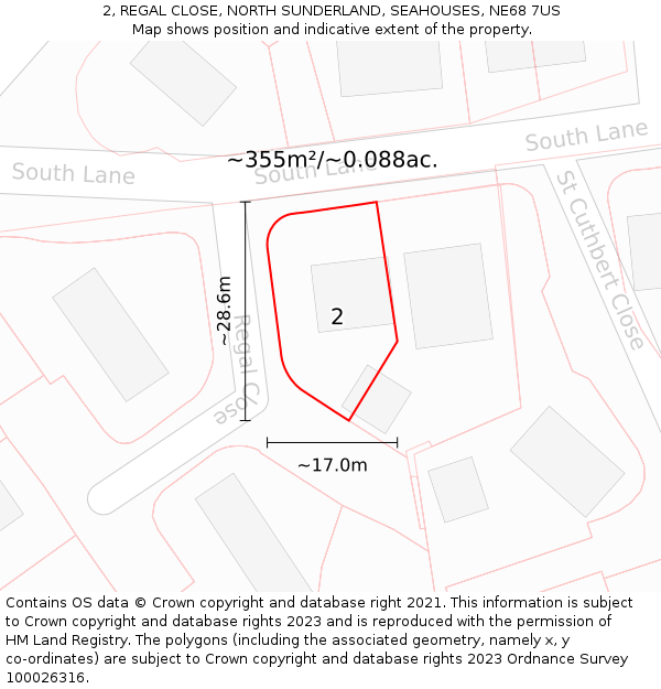 2, REGAL CLOSE, NORTH SUNDERLAND, SEAHOUSES, NE68 7US: Plot and title map