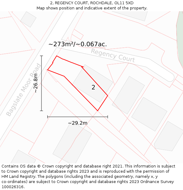 2, REGENCY COURT, ROCHDALE, OL11 5XD: Plot and title map