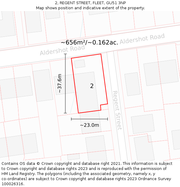 2, REGENT STREET, FLEET, GU51 3NP: Plot and title map