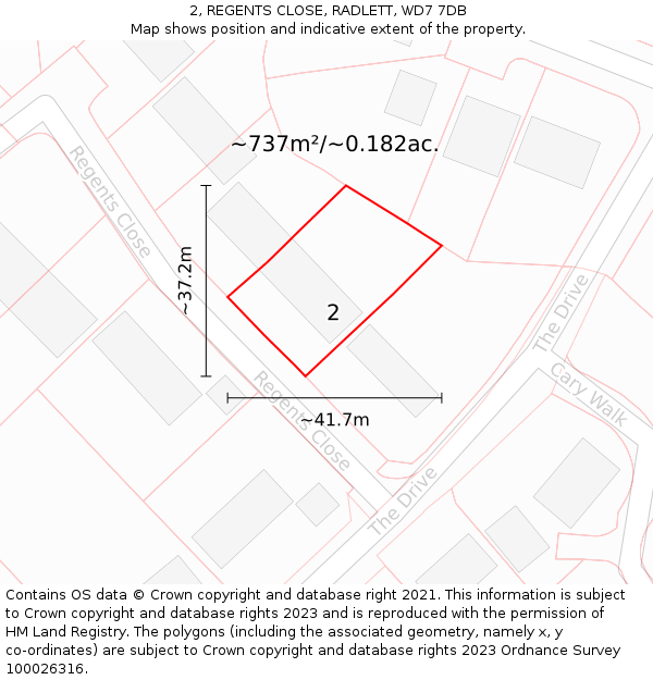 2, REGENTS CLOSE, RADLETT, WD7 7DB: Plot and title map