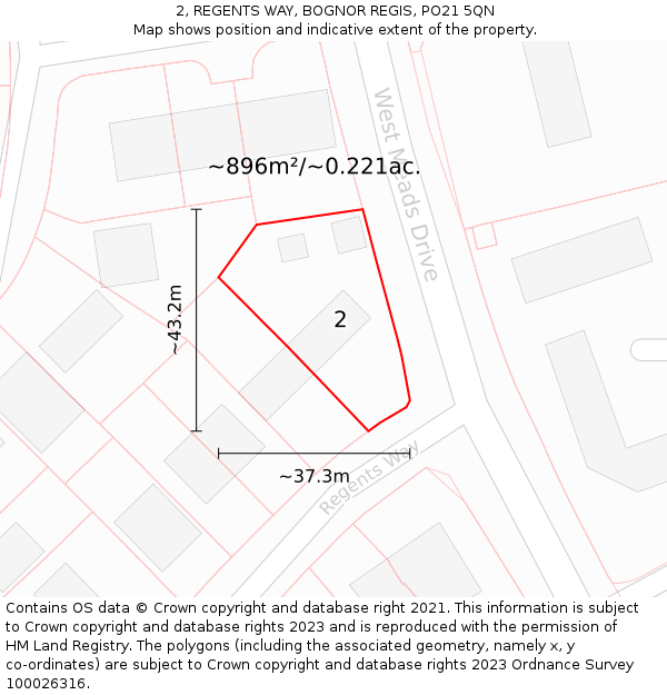 2, REGENTS WAY, BOGNOR REGIS, PO21 5QN: Plot and title map