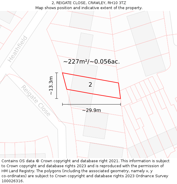 2, REIGATE CLOSE, CRAWLEY, RH10 3TZ: Plot and title map