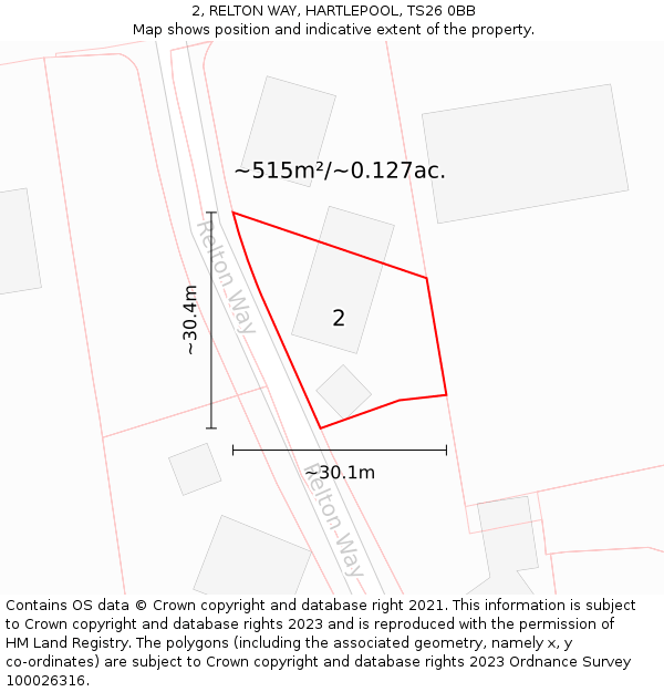 2, RELTON WAY, HARTLEPOOL, TS26 0BB: Plot and title map