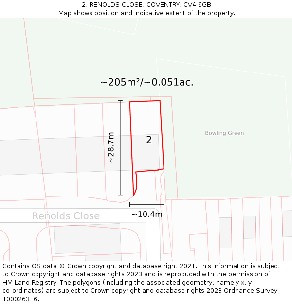 2, RENOLDS CLOSE, COVENTRY, CV4 9GB: Plot and title map